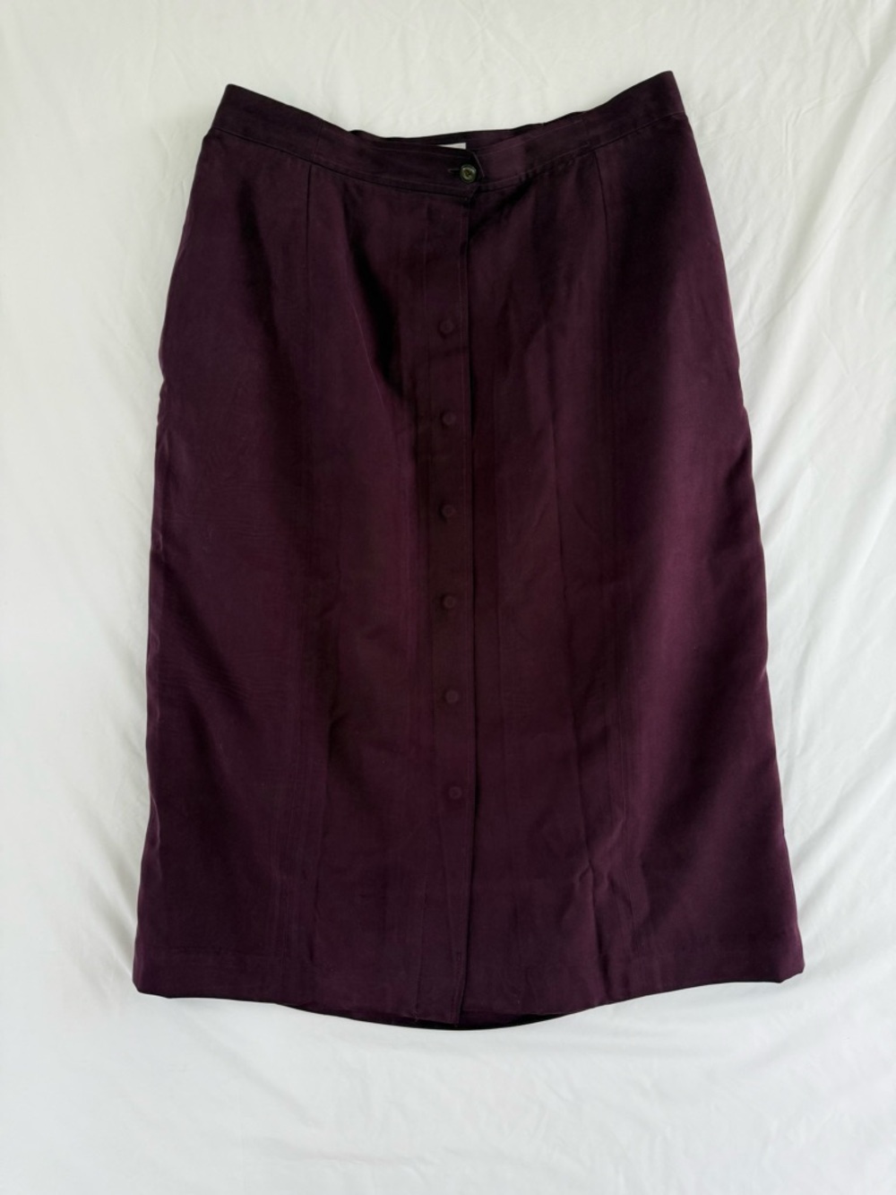 100% Silk Vintage Plum Button Front Midi Skirt Size 16 90s Liz Claiborne